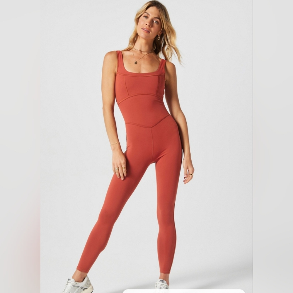Fabletics Rust Red Scoop-Neck Jumpsuit